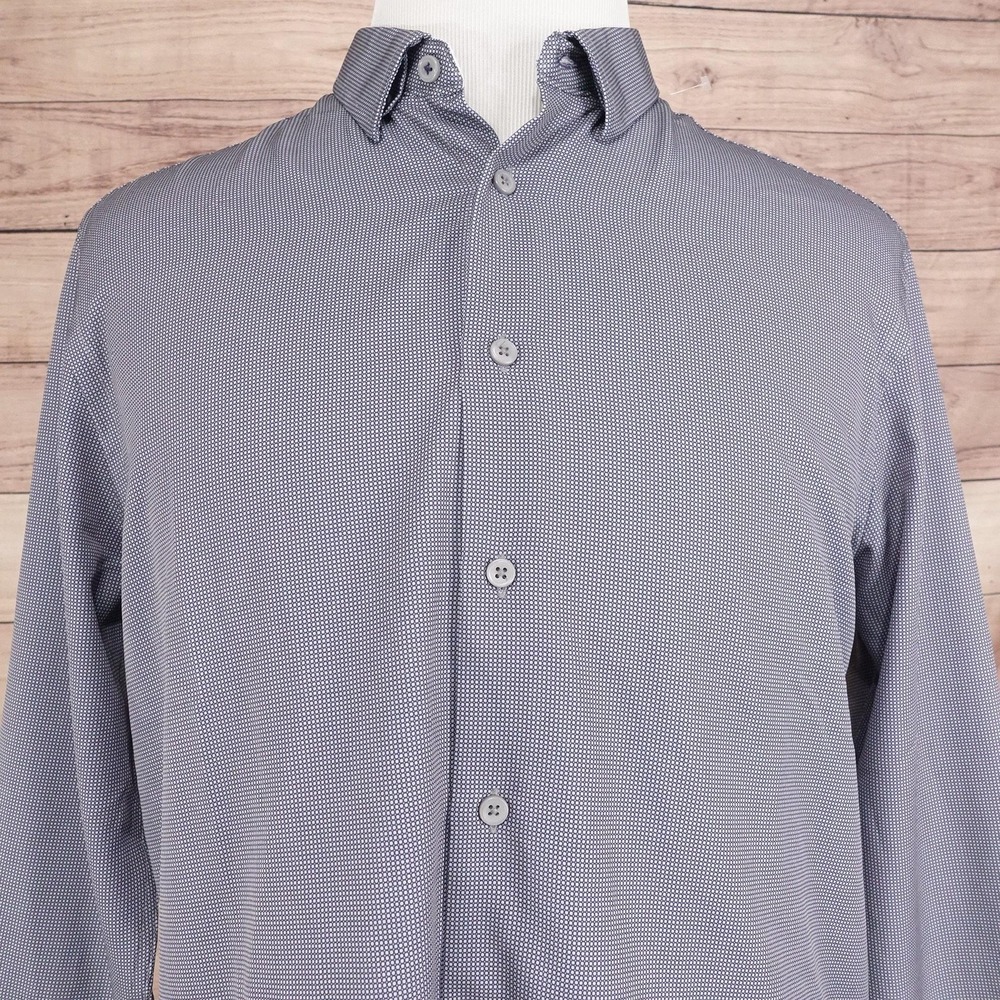 C-LAB NYC Dress Shirt Mens XL 17 32/33 Geometric Slim Fit Stretch